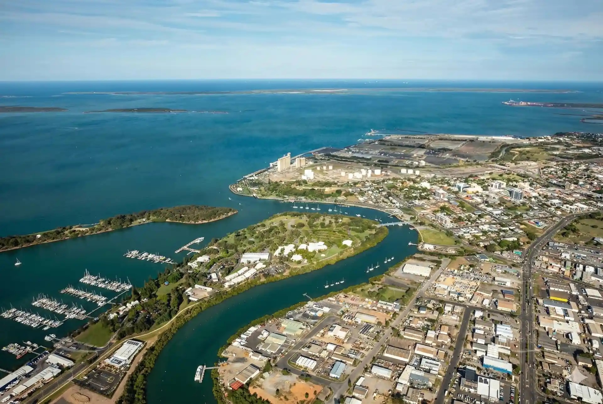 Aerial view of Gladstone harbour and marina